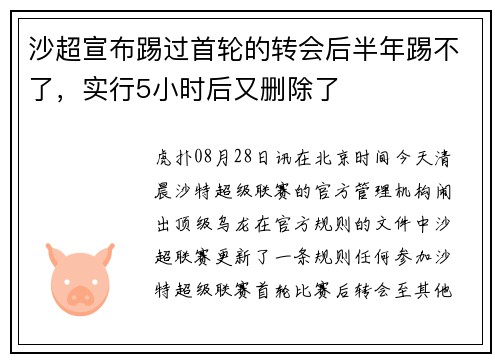沙超宣布踢过首轮的转会后半年踢不了，实行5小时后又删除了